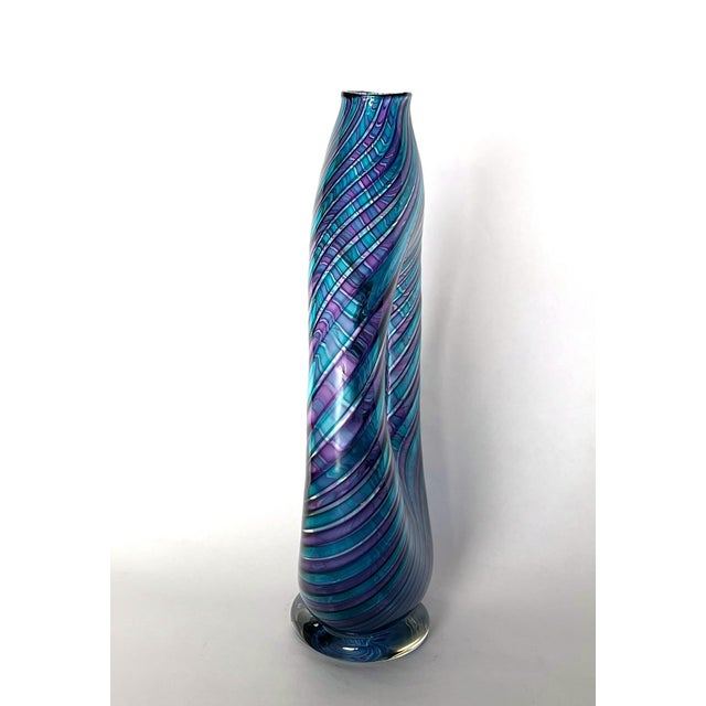 Mid-Century Modern Handblown Art Glass With Reticello Pattern in Blue and Lavendar in Murano Style For Sale - Image 3 of 14