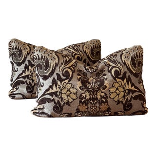 Botanical Jacquard Pillows in Brown and Gold - a Pair For Sale