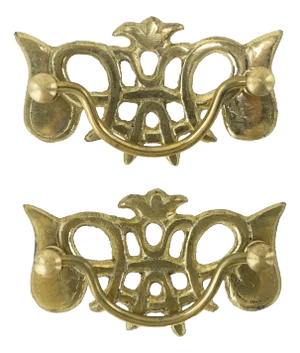 Pair of Vintage Solid Brass Stylized Cabinet Drop Pulls With Ornate Openwork Design
