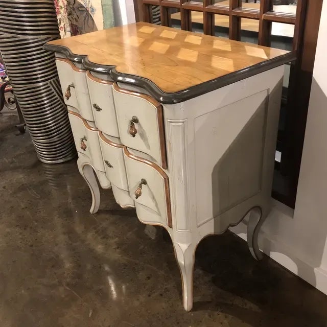 French Vintage Italian Louis XV Style Two Drawer Chest For Sale - Image 3 of 13