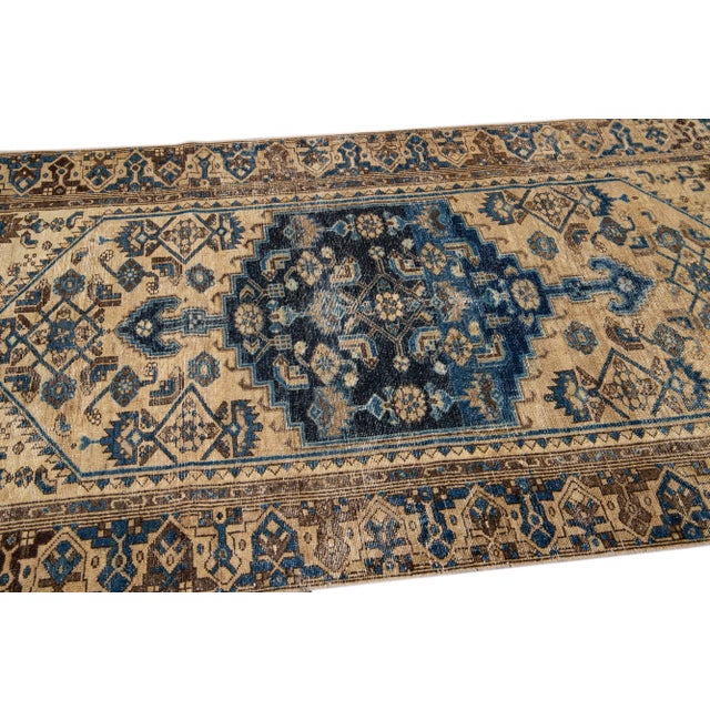 Vintage Distressed Medallion Brown Wool Runner For Sale In New York - Image 6 of 7