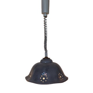 Vintage Adjustable Ceiling Lamp with Blue-Grey Ceramic Shade on Plastic Mount, 1970s For Sale