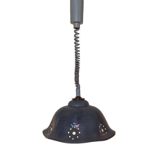 Vintage Adjustable Ceiling Lamp with Blue-Grey Ceramic Shade on Plastic Mount, 1970s For Sale