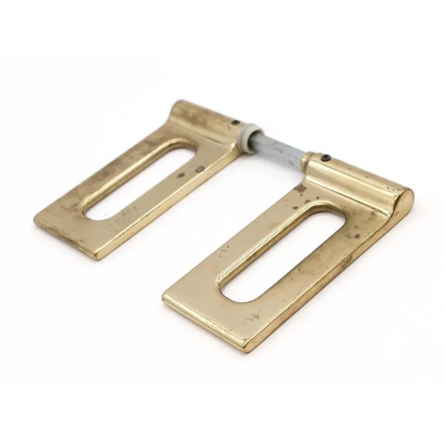Pair of Vintage Italian Modern Brass Rectangle Door Handles For Sale - Image 4 of 6