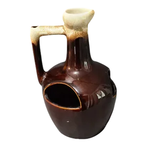 Vintage Brown Drip Glazed Pottery Strawberry Jug Planter