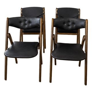 Mid-Century Coronet Wonderfold Black & Walnut Wood Folding Chairs a Set of 4 For Sale