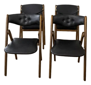 Mid-Century Coronet Wonderfold Black & Walnut Wood Folding Chairs a Set of 4