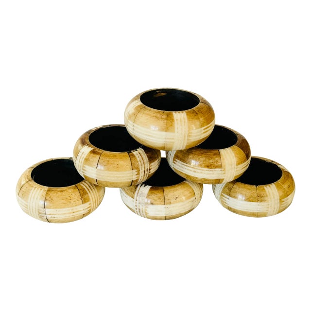 Set of Six Carved Bone Napkin Rings | Rustic Elegant Dining Table Decor For Sale