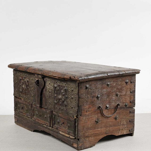 Wood Chest with Engraved and Carved Metal Studs For Sale - Image 7 of 18