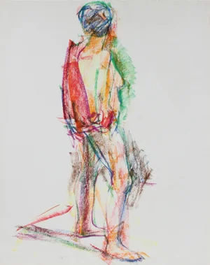 Jack Freeman Colorful Expressionist Abstracted Figure in Wax Crayon, 1980 1980