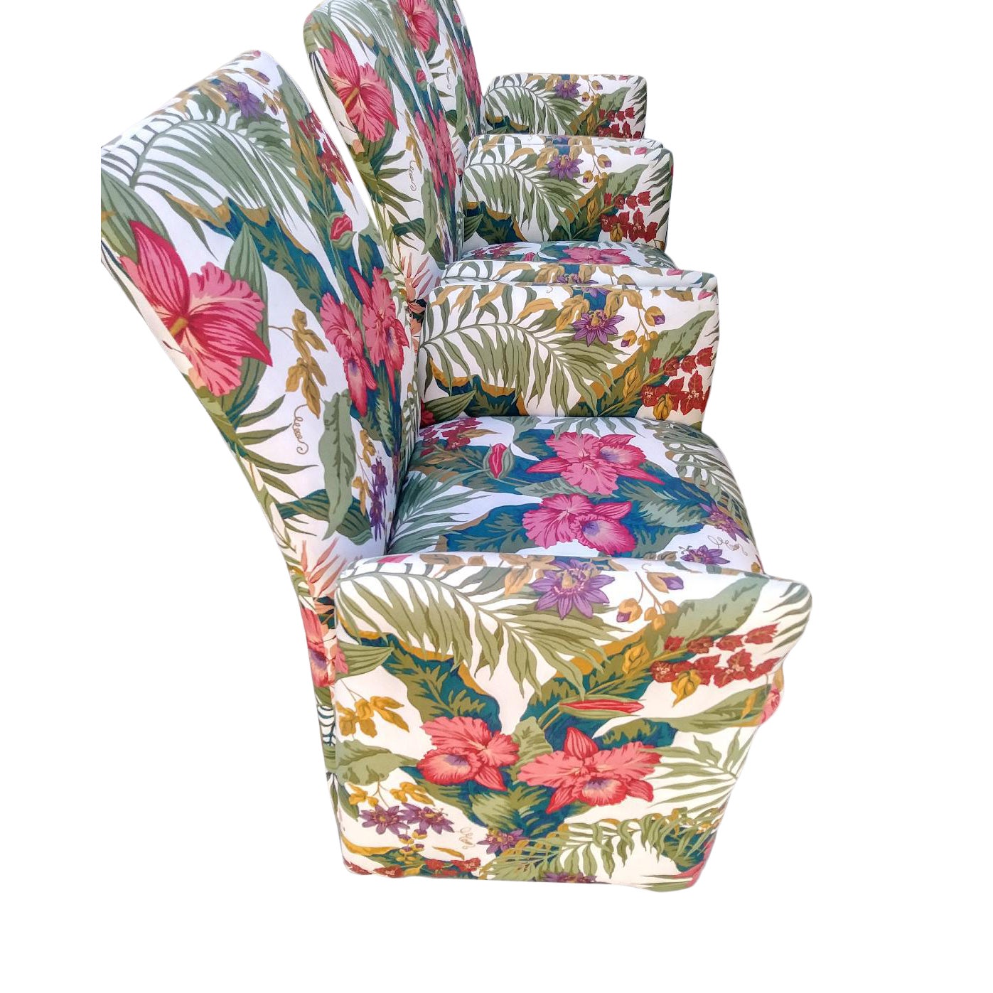 A Pair Floral Palm Beach Regency Upholstered Captains Side Dining