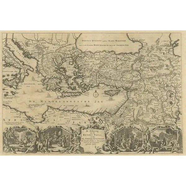 Antique map Middle East titled 'De Beschryving van de Reysen Pauli en van de Andere Apostelen'. Antique map of the Eastern...