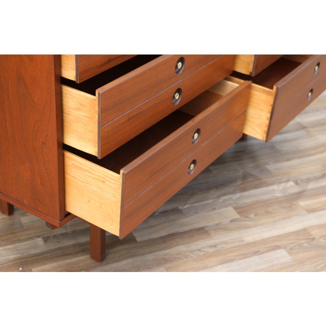 Brown Mid-Century Modern 6-Drawer Walnut Dresser by United Furniture | Refinished Credenza, Circa 1960s For Sale - Image 8 of 18