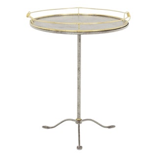 Late 20th Century Chic Contemporary Silvered Metal & Brass Round Removable Tray Table For Sale