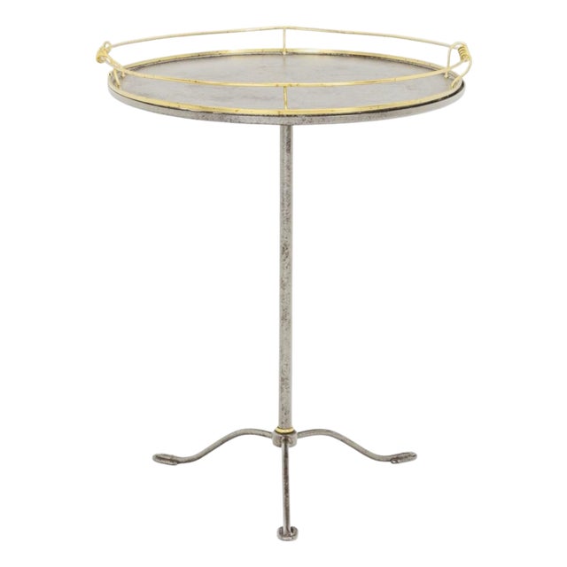 Late 20th Century Chic Contemporary Silvered Metal & Brass Round Removable Tray Table For Sale
