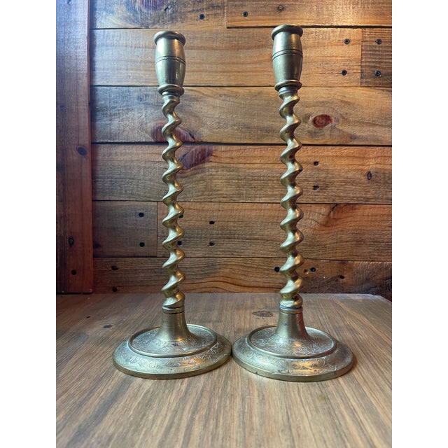 Vintage Twisted Spiral Brass Candlestick Holders a Pair Chairish