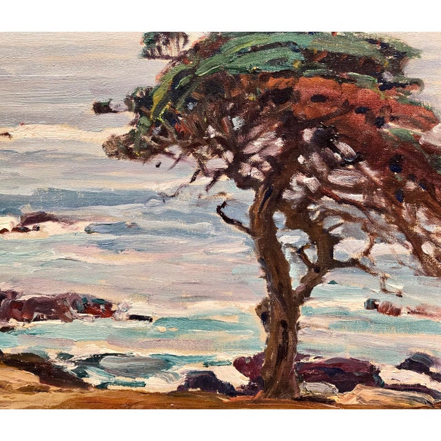 Wood Hanson Puthuff "Monterey Coastal Cypress" Plein Air Impressionist Landscape-1930s Oil Painting For Sale - Image 7 of 10