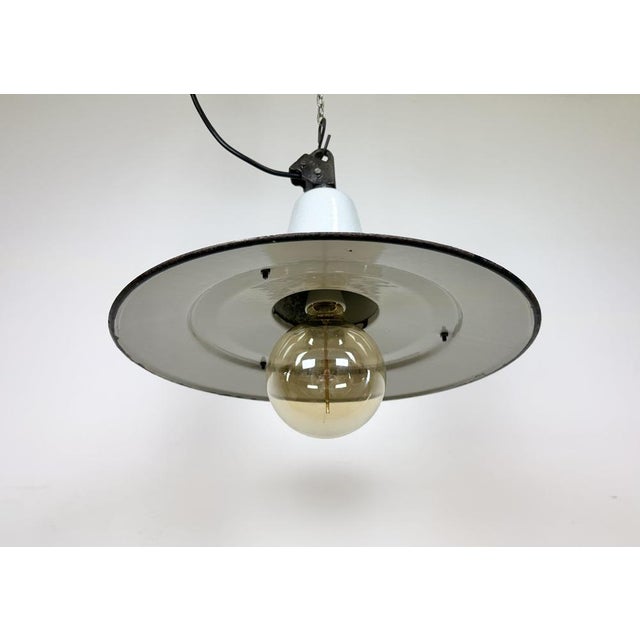 Paint Industrial White Enamel Factory Pendant Lamp, 1960s For Sale - Image 7 of 18