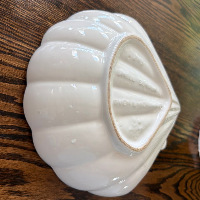 Vintage White Ceramic Scallop Shell Serving Bowl For Sale - Image 4 of 4