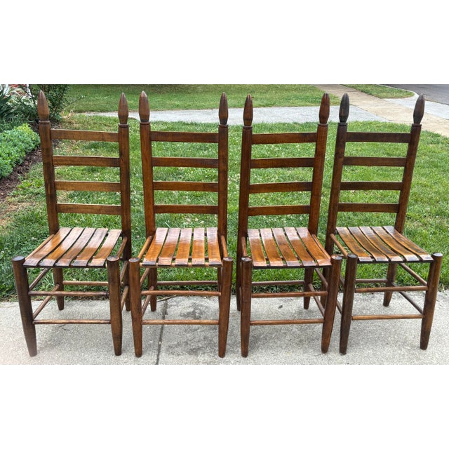 Early 1900s Ladderback and Slat Seat Dining Chairs, Set of 4 For Sale - Image 13 of 13