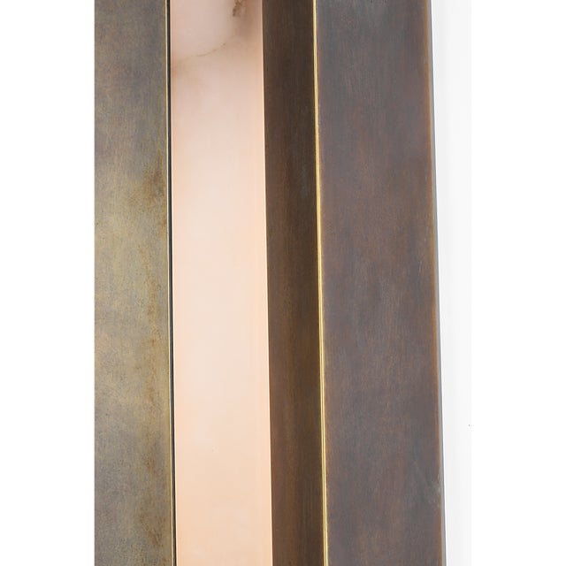 Metal Anne-Marie Barton for Visual Comfort Signature Austera 32" Sconce in Mottled Brass with Alabaster For Sale - Image 7 of 11