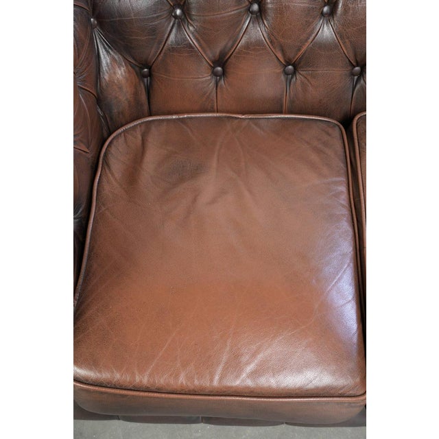 Animal Skin English Style Brown Cowhide Chesterfield 3-Seater Sofa For Sale - Image 7 of 12