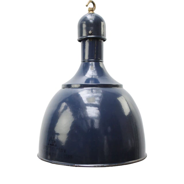 Vintage Industrial Blue Enamel Pendant Lamp, 1950s For Sale