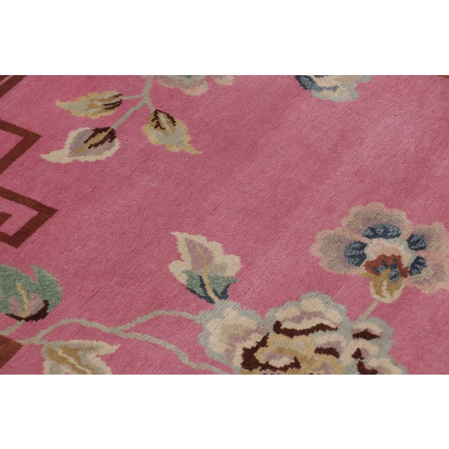 2010s Rug & Kilim’s Chinese Art Deco-Inspired Rug, Pink With Greek Key Border For Sale - Image 5 of 8
