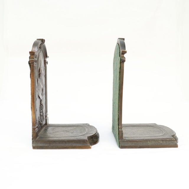 Metal Vintage Bronze George Washington & Mount Vernon Bookends by f.r. Woodward For Sale - Image 7 of 9