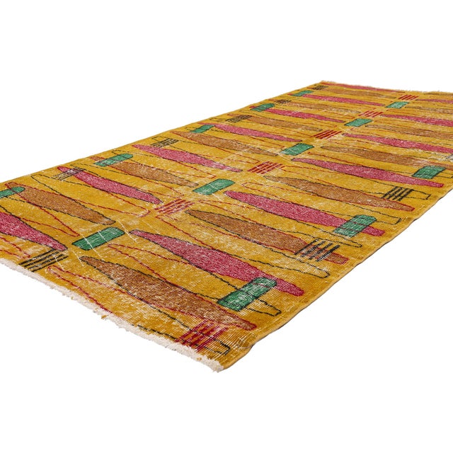 54080 Zeki Muren Vintage Turkish Sivas Rug, 03'08 x 07'01. The Kinetic Cadence: A Zeki Müren Sivas Masterpiece of...
