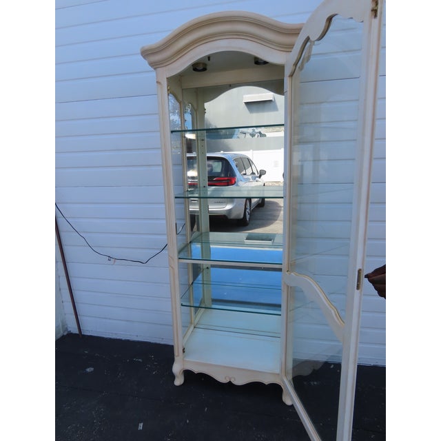 French Country Ethan Allen French Tall Narrow Painted Curio China Display Cabinet Vitrine 6888 For Sale - Image 3 of 16
