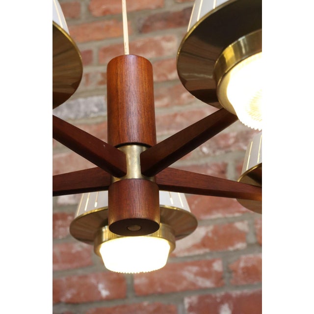 Mid-Century American Modern Walnut and Brass Chandelier Pendant by Imperialites For Sale - Image 12 of 18