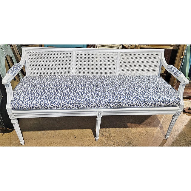 White 1920s French Louis XVI Style Caned Sette Bench For Sale - Image 8 of 12