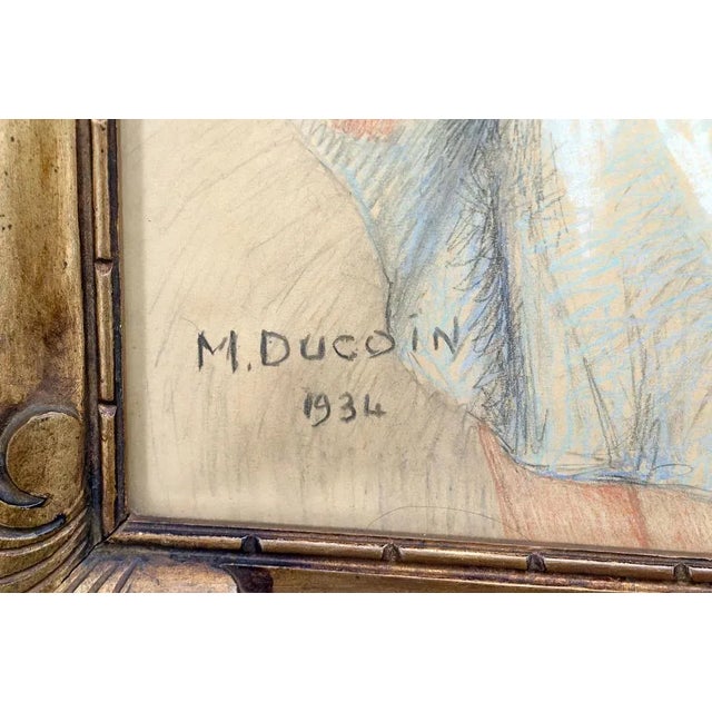 M. Ducoin, Portrait of a Young Woman, 1934, Mixed Media on Paper For Sale - Image 4 of 10