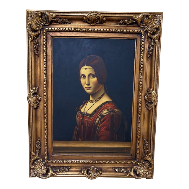 “La Belle Ferronniere” by Leonardo Da Vinci, Elegantly Framed - Reproduction Print For Sale