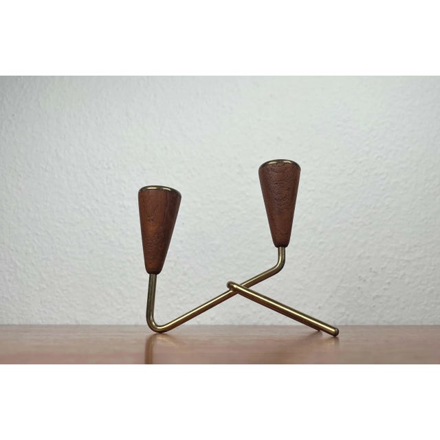 Wood Mid-Century Modern Danish Teak and Brass Candleholder, 1960s For Sale - Image 7 of 18