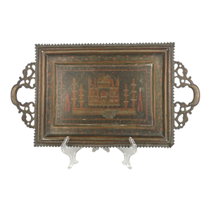A Middle Eastern Handmade Hand Hammered Cold Enameled Tray