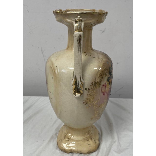 Antique Thomas Forester & Sons Floral Urn Vase Gold Gilt Double Handles England For Sale In Tampa - Image 6 of 7