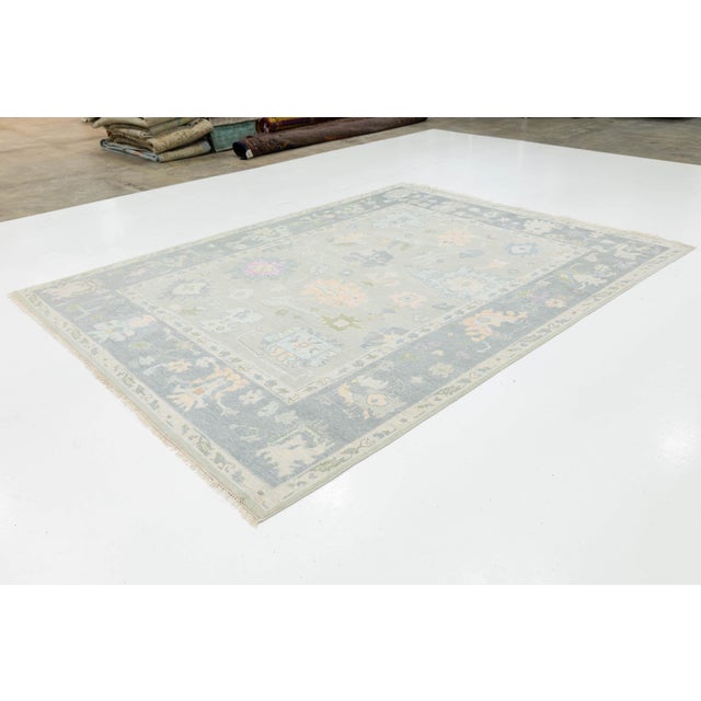 8x10 Modern Oushak Style Hand-Knotted Wool Area Rug – Pastel Sage & Slate Blue For Sale - Image 10 of 10