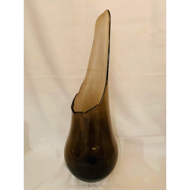 Mid-Century Modern Vintage Fayette-Style Oversized “Gourd Art” Glass Vase in a Smokey Quartz Color For Sale - Image 3 of 12
