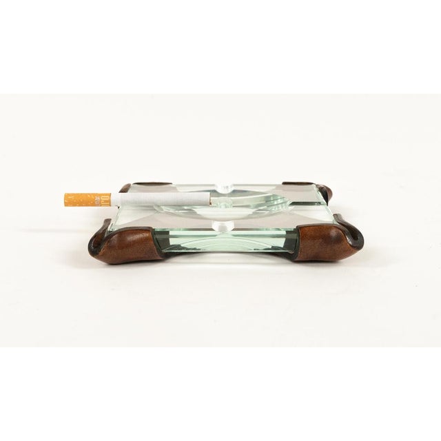 Brown Midcentury Modern Squared Ashtray in Leather and Glass by Cap, 1970s For Sale - Image 8 of 13