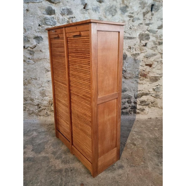 Brown Vintage French Tambour Cabinet in Oak, 1960s For Sale - Image 8 of 18