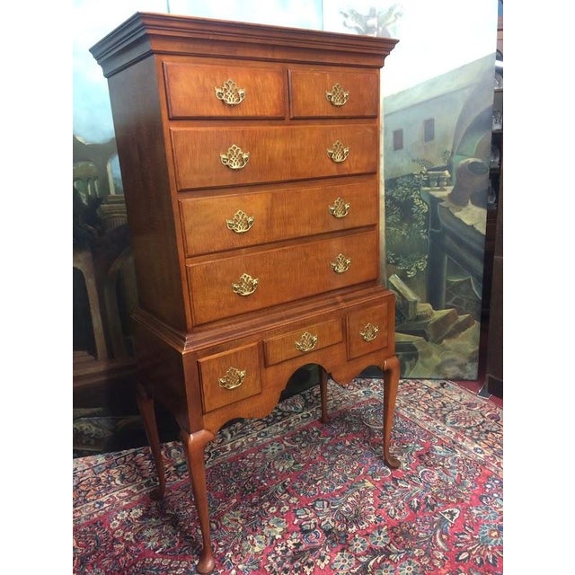 American Tiger Maple Queen Anne Highboy, Baker Furniture For Sale - Image 3 of 15