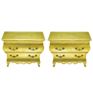 Henredon Gold Toned Silver Leaf Bombe Two-Drawer Commodes - a Pair