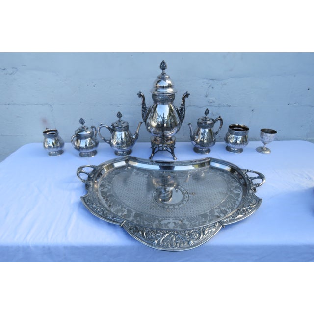 Late 20th Century Meriden Silver Plated Serving Tea Tray Set With Pairpoint Pitcher and Cup 4483b For Sale - Image 13 of 18