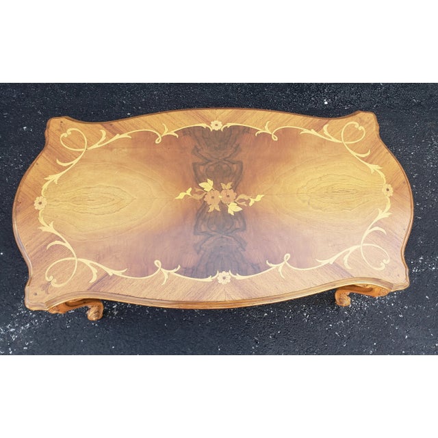 Mid 20th Century Italian Rococo Revival Marquetry Fruitwood Coffee Table For Sale - Image 5 of 12