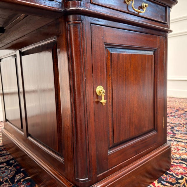 English Partner Desk with Green Leather Top For Sale - Image 14 of 18