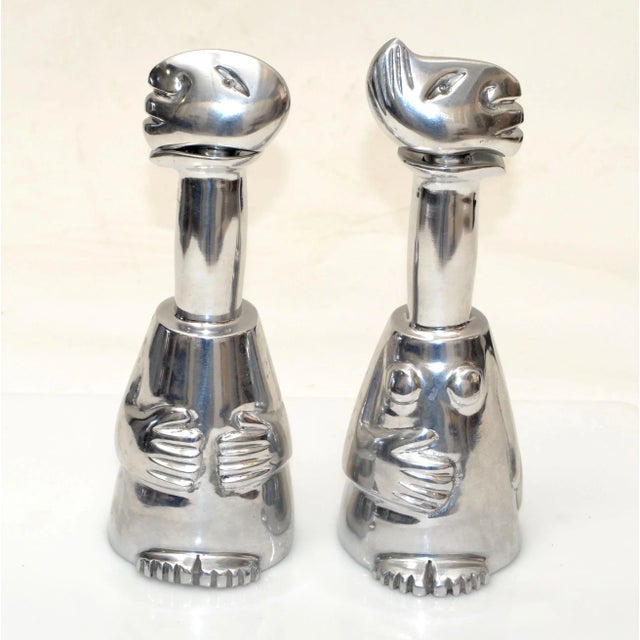 Vintage Carrol Boyes Man & Women Collectible Aluminum Bottle & Stopper Vessels- a Pair For Sale - Image 12 of 12