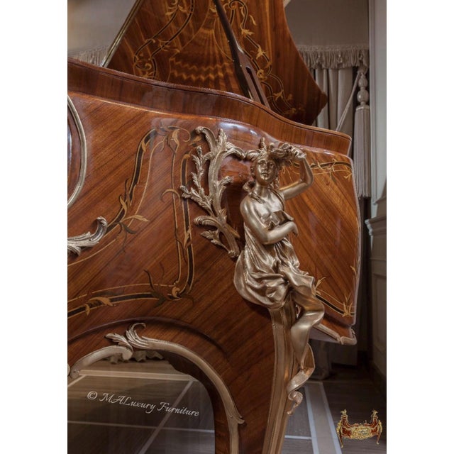 Luxury Hand-Crafted Grand Piano Louis XV Style with Ornate Carvings & Matching Stool For Sale In Orlando - Image 6 of 6