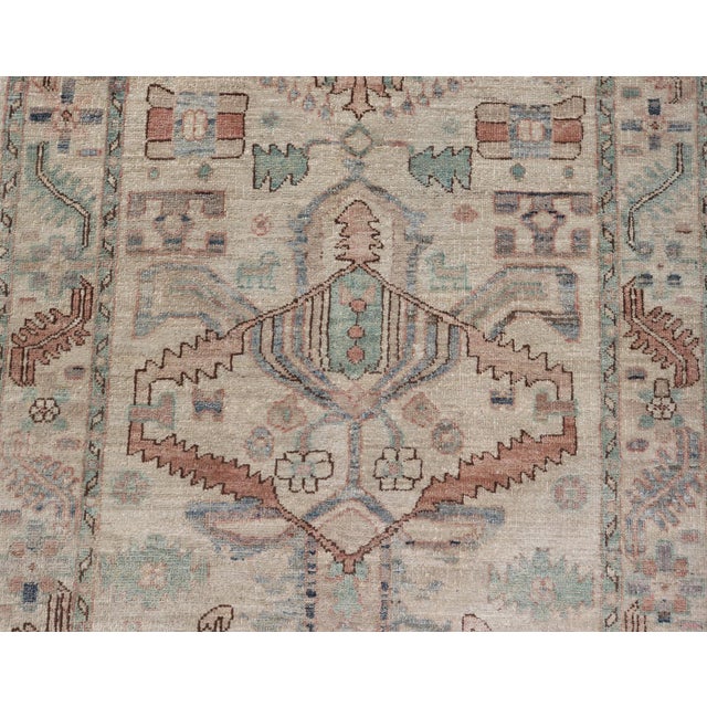 Afghanistan Heriz-Serapi Runner With Ivory Field and Soft Green Accents For Sale - Image 9 of 13